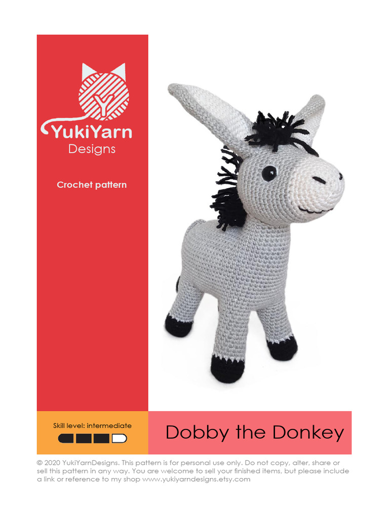 Intermediate Crochet Pattern: Dobby Donkey | PDF | Crochet | Textile Arts