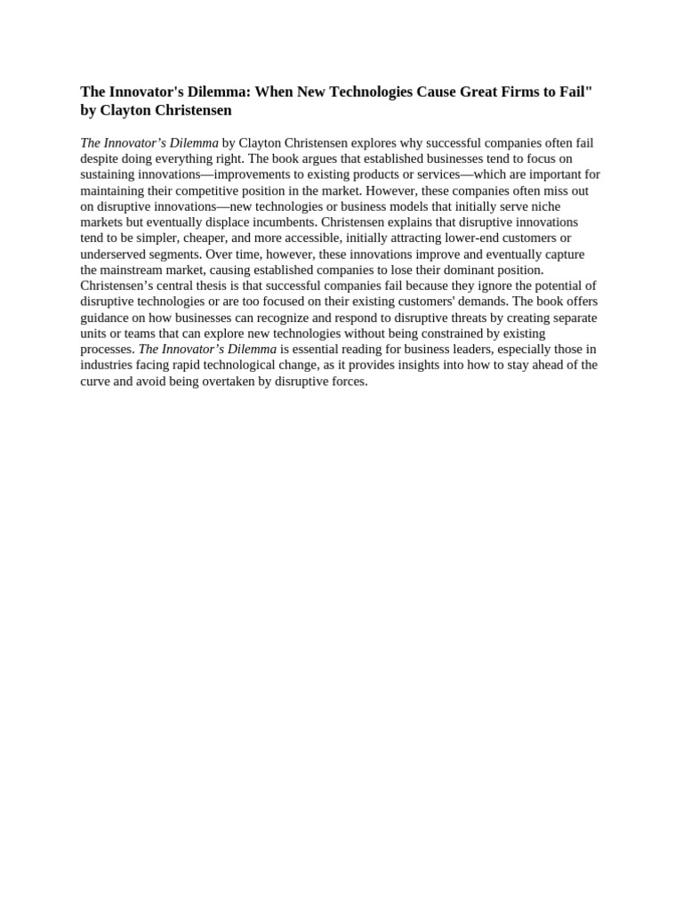 Innovator's Dilemma Explained | PDF