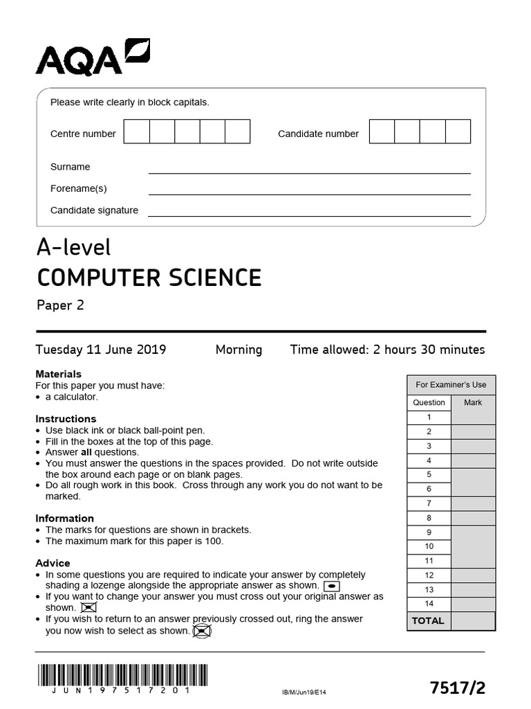 A-Level Computer Science Paper 2 Exam | PDF | Encryption | Cipher