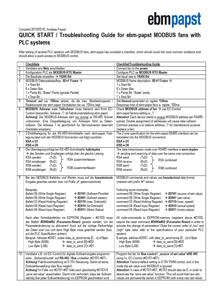 MODBUS Checklist - Troubleshooting Guide For MODBUS Control | PDF