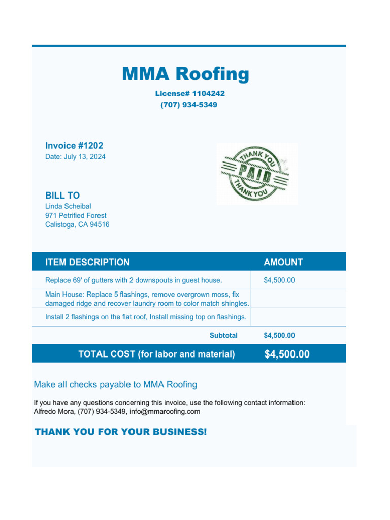 9. Inspection Repairs - Roof Repairs Invoice 1202_MMA Roofing_Scheibal ...