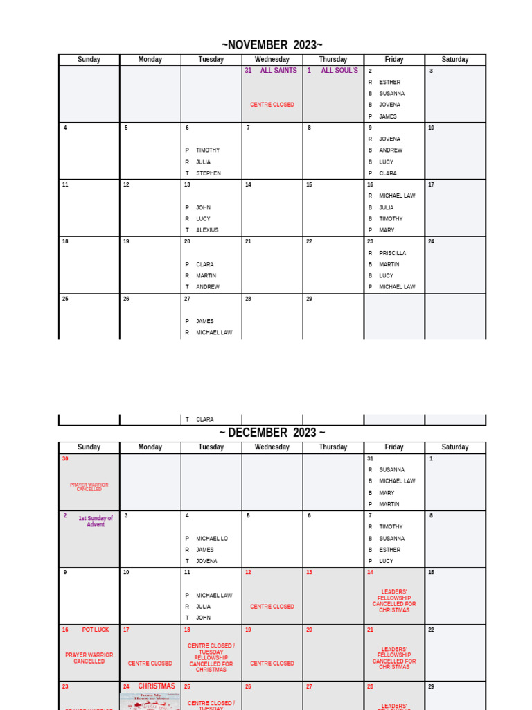 November-December 2023 Calendar Events | PDF | Christian Worship And ...