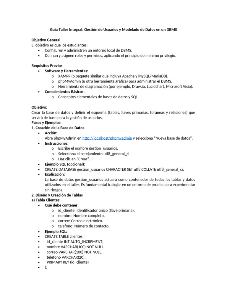 Guía Taller Integral Gestión de Usuarios y Modelado de Datos en Un DBMS ...