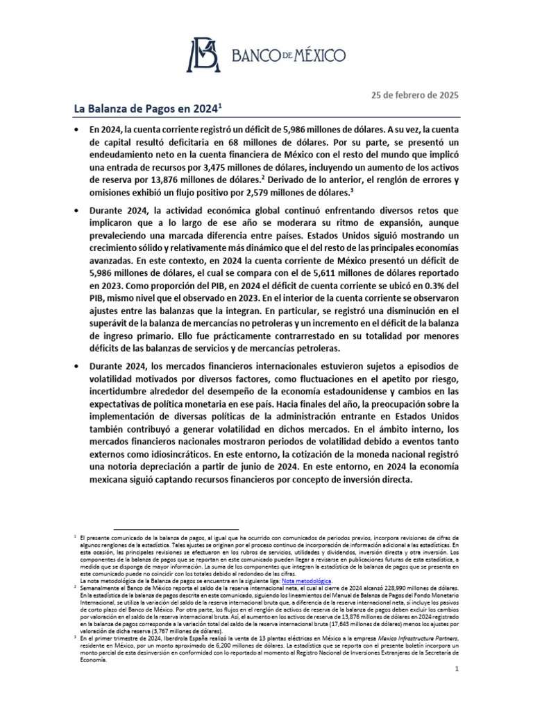 Déficit en Balanza de Pagos 2024 | PDF | Balance de pagos | Balance ...