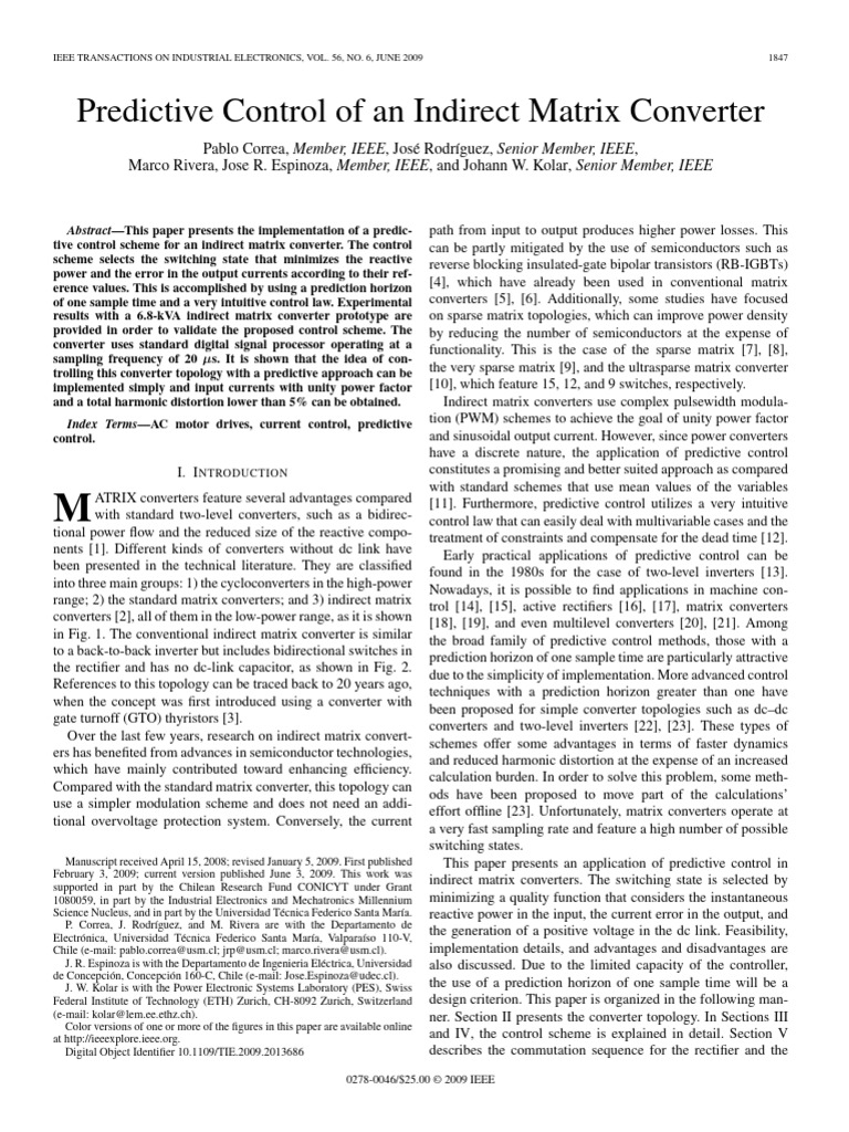 Predictive Control of An Indirect Matrix | PDF | Power Inverter | Rectifier