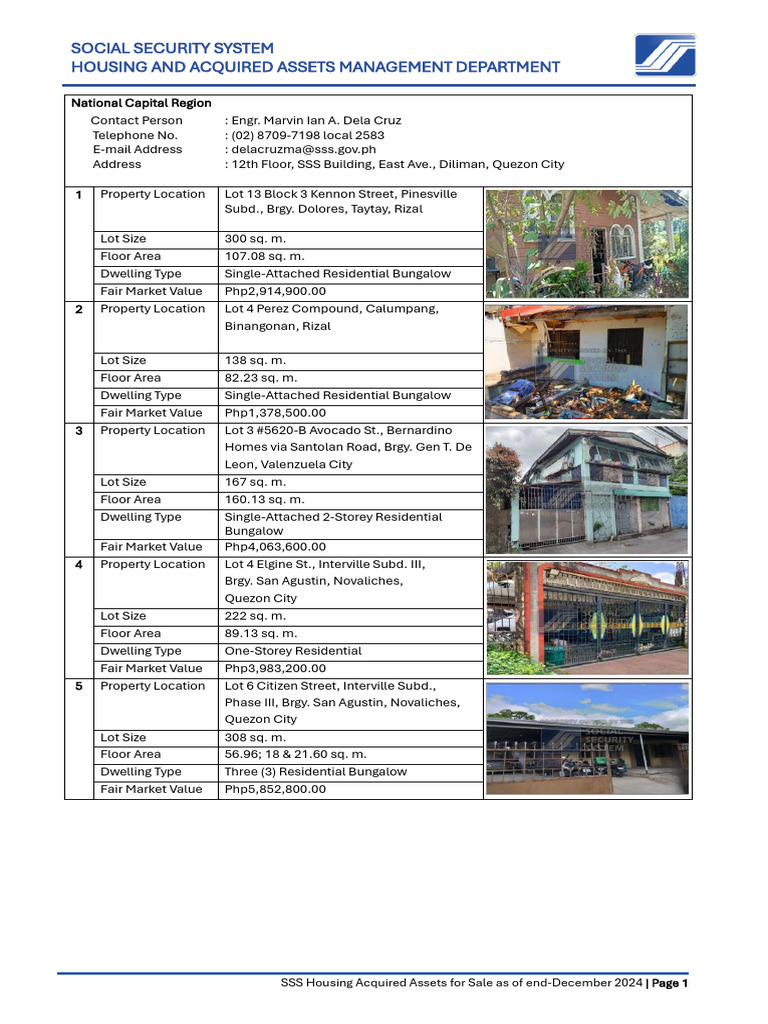 New Template List of SSS HAA For Sale As of 31 December 2024 | PDF ...