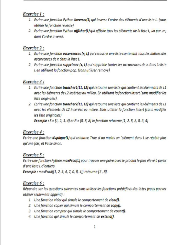Fonctions Python pour manipuler des listes | PDF