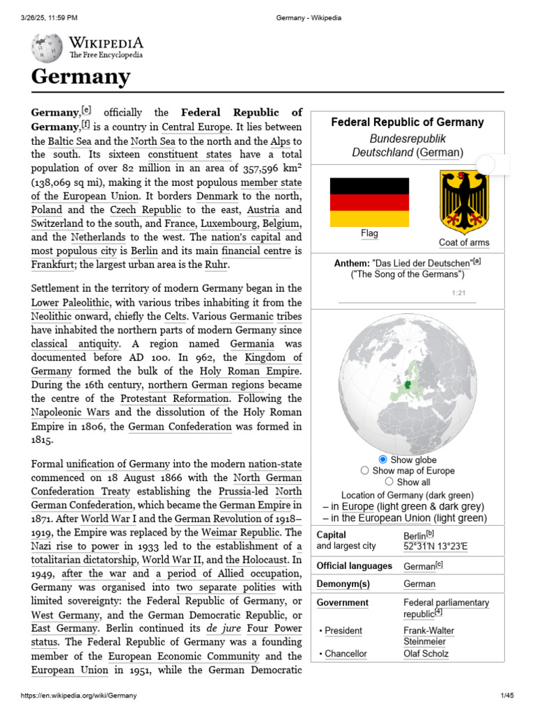 Germany - Wikipedia | PDF | Germany | World Politics