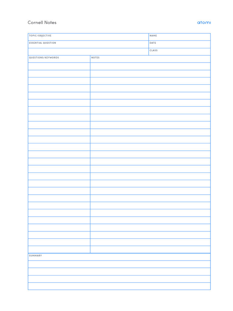 Atomi Cornell Notes Template STDY 15 01 | PDF
