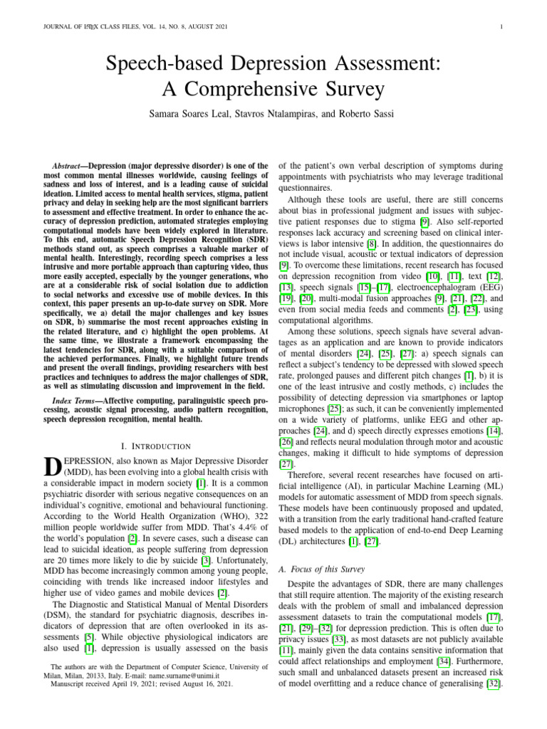 Speech Depression Recognition Survey | PDF | Major Depressive Disorder ...