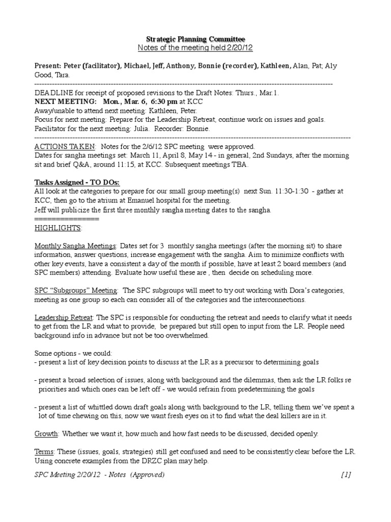 Meeting Notes - Feb 20, 2012 | PDF | Leadership | Business