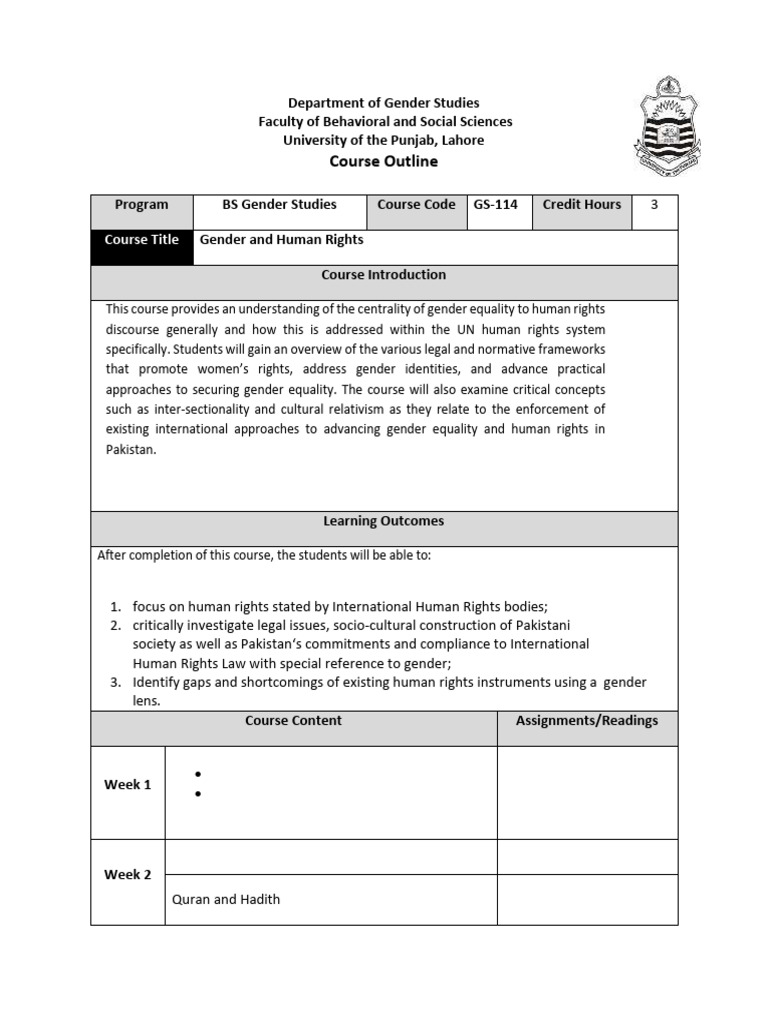 Gender and Human Rights Course Outline | PDF | Human Rights | Marriage