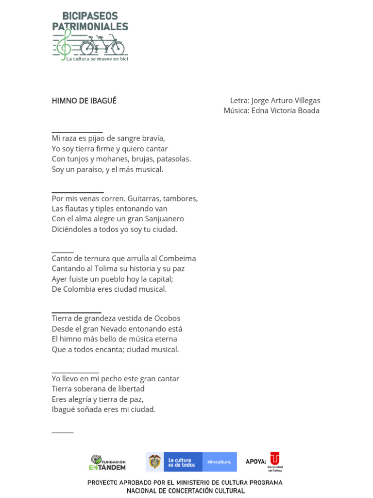 Himno de Ibagué: Letra y Música | PDF