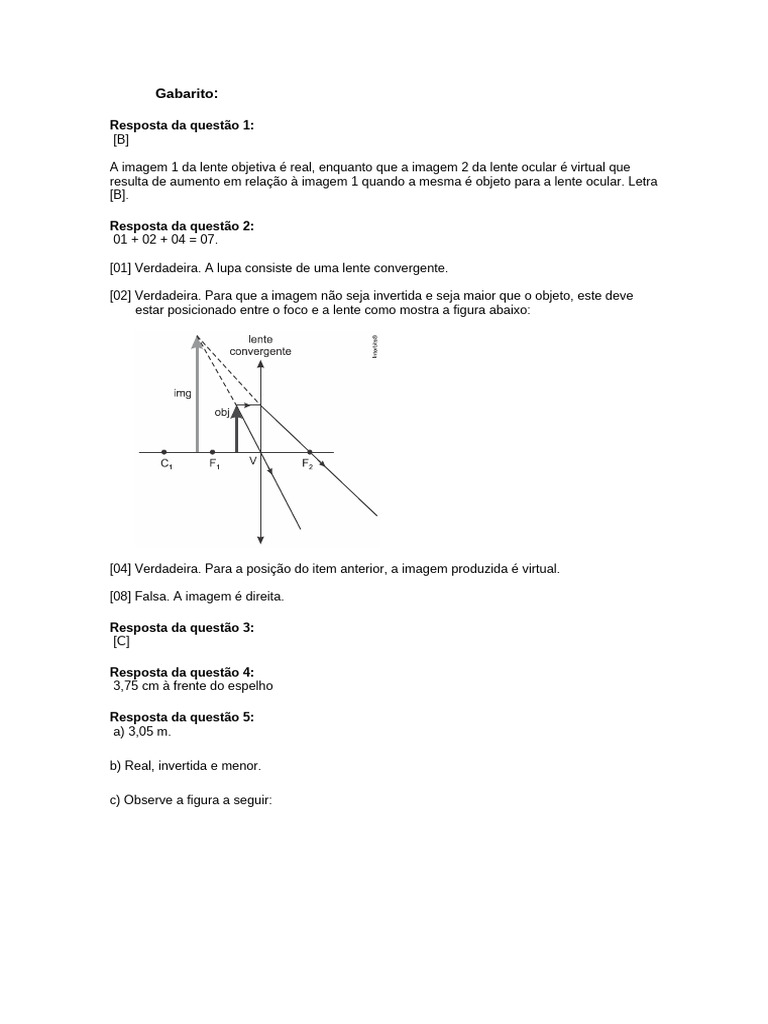 Exercício de Instrumentos Ópticos - Gabarito | PDF | Ótica | Radiação ...
