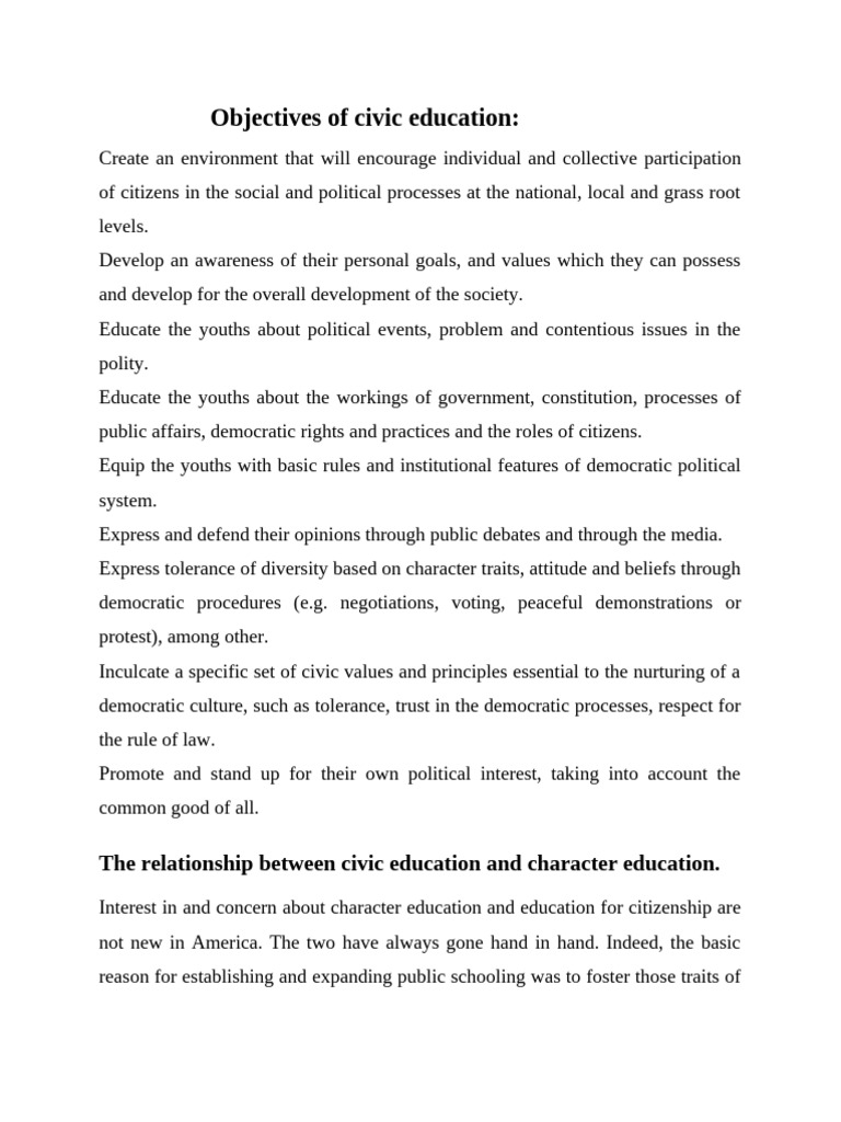 Five Objectives of Civic Education | PDF | Civics | Citizenship