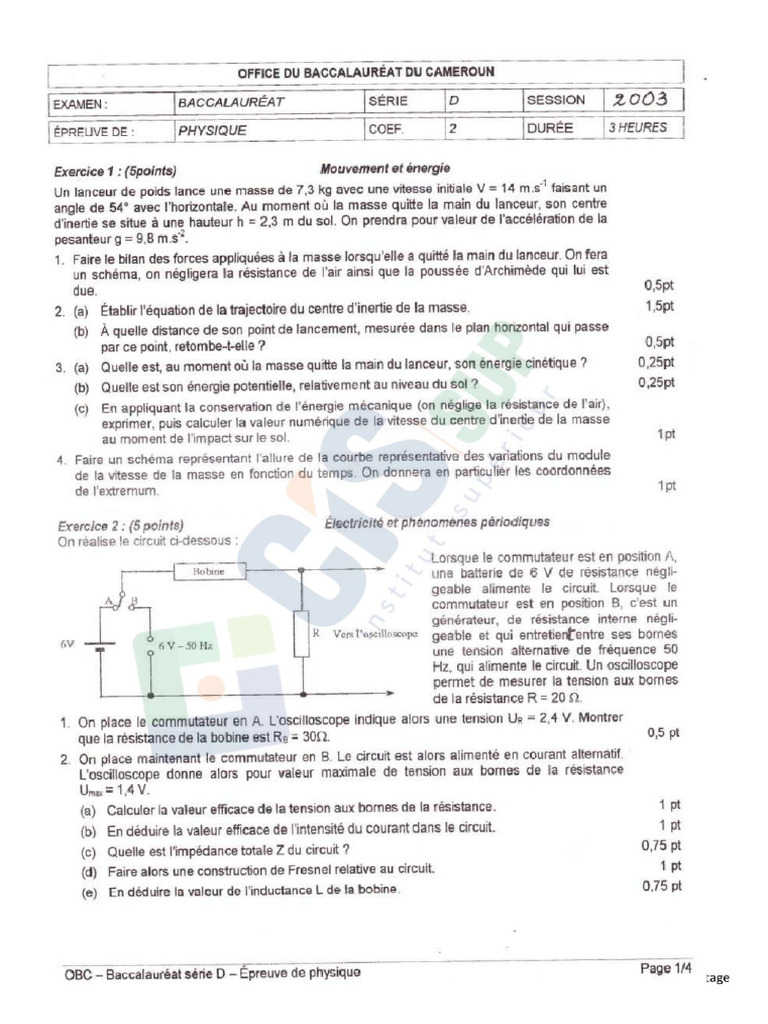 Bac D 2003 Physique Minesec-Obc | PDF