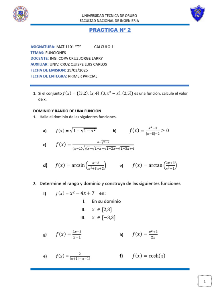 PRACTICA No - 2 | PDF | Función (Matemáticas) | Análisis