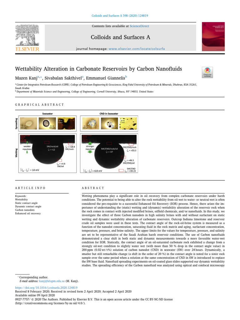 Wettability Change in Carbonate Reservoirs | PDF | Enhanced Oil ...