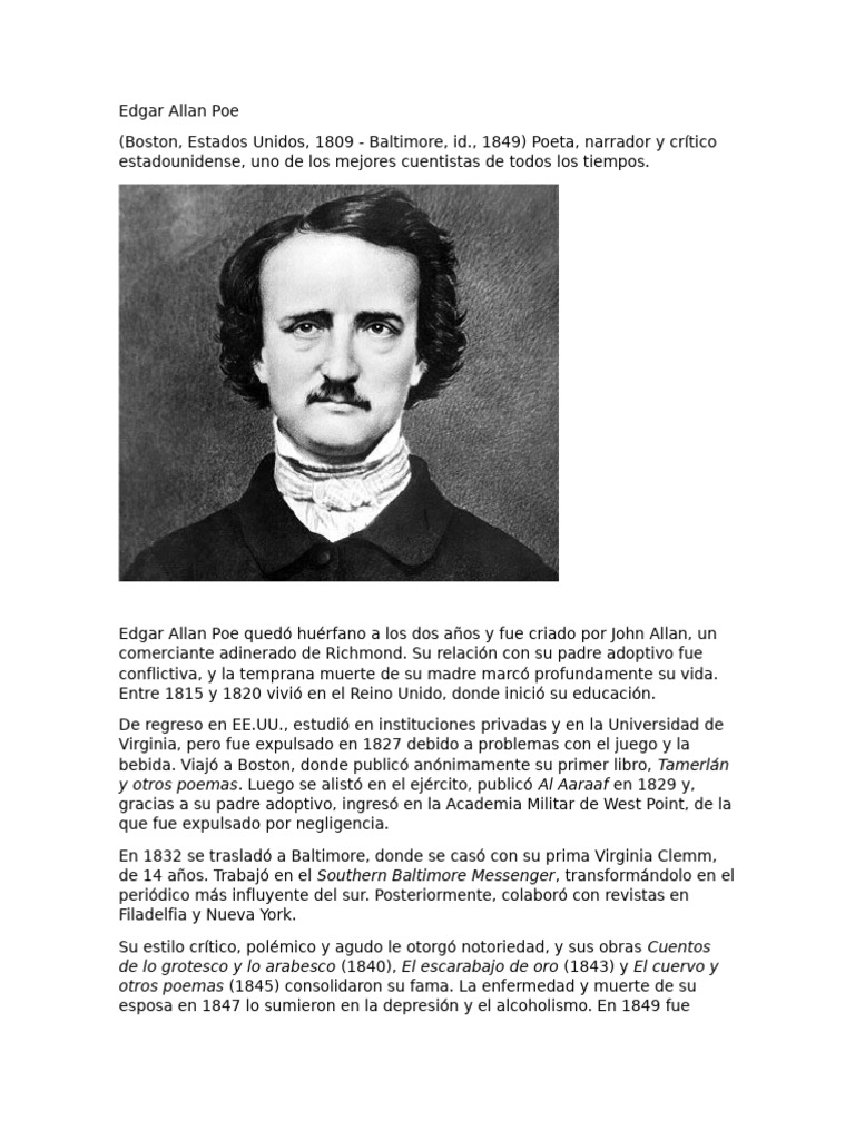 Vida y obra de Edgar Allan Poe | PDF
