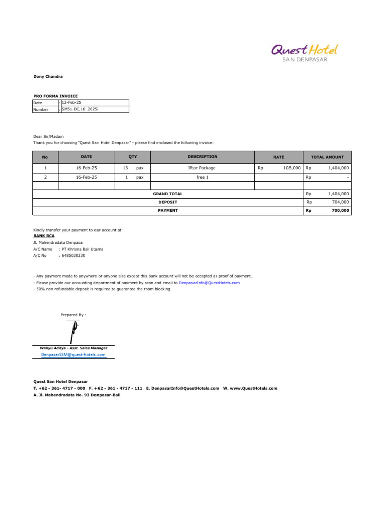 Pro Forma Invoice Dony Chandra | PDF