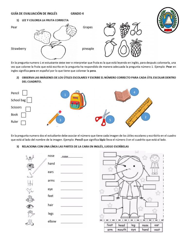 Evaluación de Inglés para Cuarto Grado | PDF | Lingüística