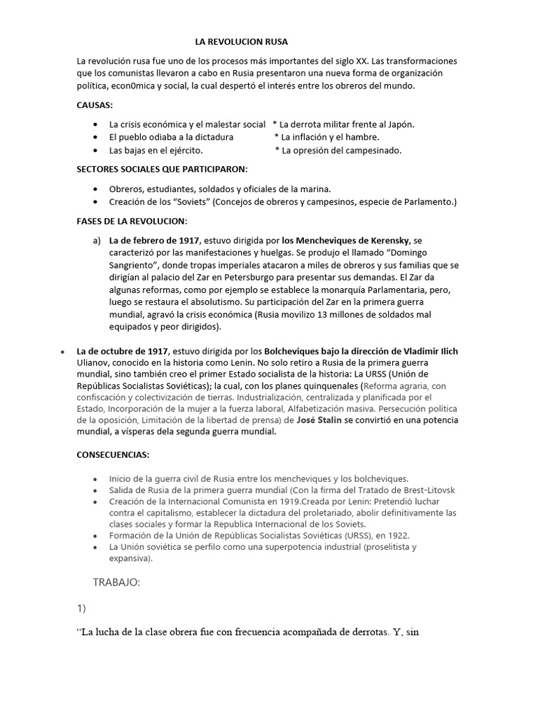 Causas y Consecuencias de la Revolución Rusa | PDF | revolución rusa ...