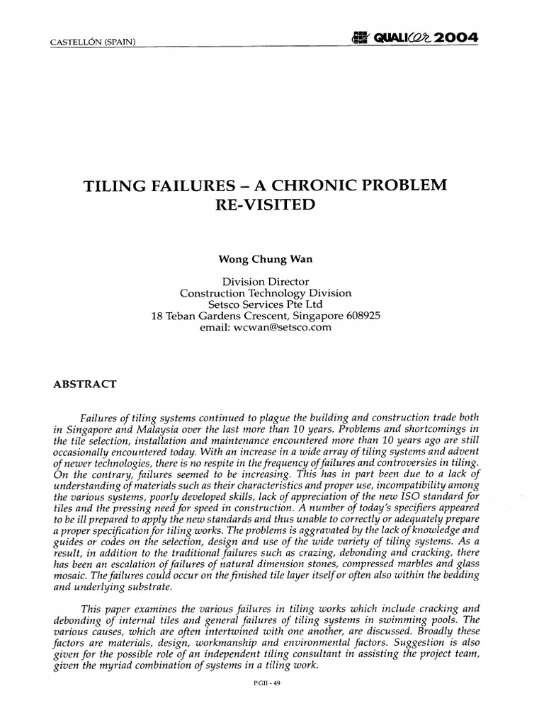 Tiling Failures: Causes and Solutions | PDF | Tile | Adhesion