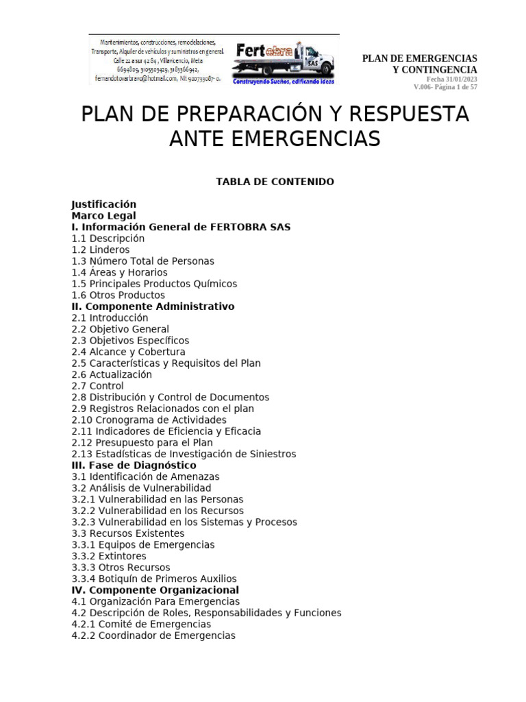 Plan de Emergencia 2023 | PDF | Valores | Riesgo