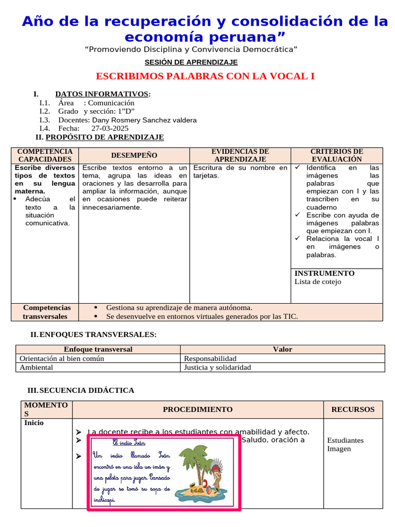 Escritura de palabras con la vocal I | PDF | Aprendizaje | Vocal