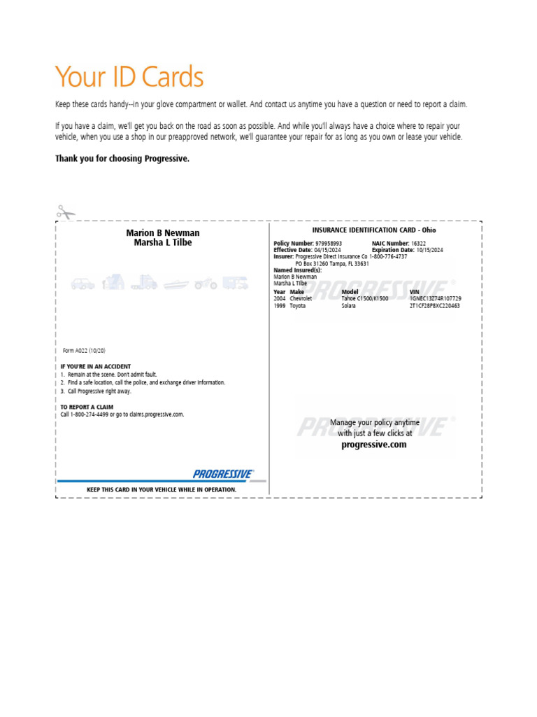 Ohio Insurance ID Card Instructions | PDF | Land Vehicles | Vehicle ...