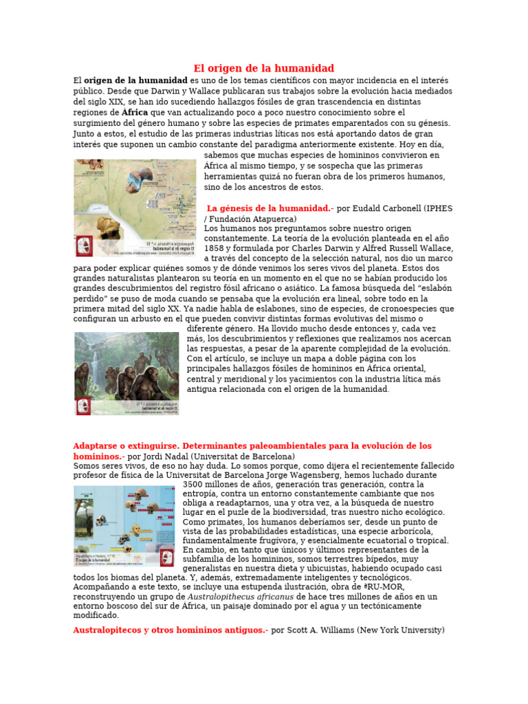 Origen de la humanidad y evolución humana | PDF | Homo | Evolución