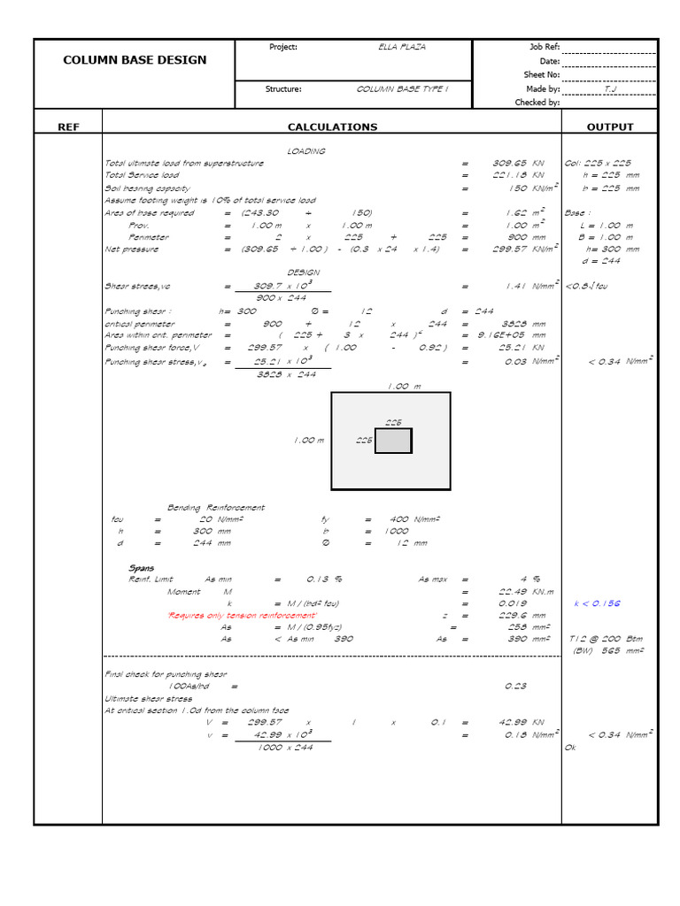 Column Base Design Calculations | PDF | Solid Mechanics | Civil Engineering
