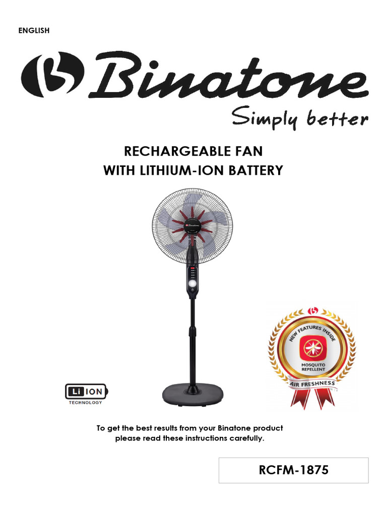 RCFM 1875 Rechageable Fan R1 IB Format ENG | PDF | Rechargeable Battery ...