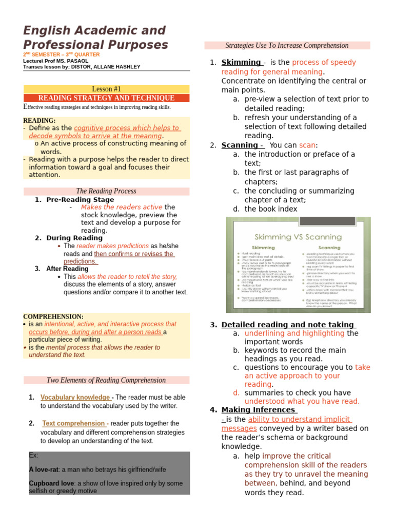 Effective Reading and Writing Strategies | PDF | Reading Comprehension ...