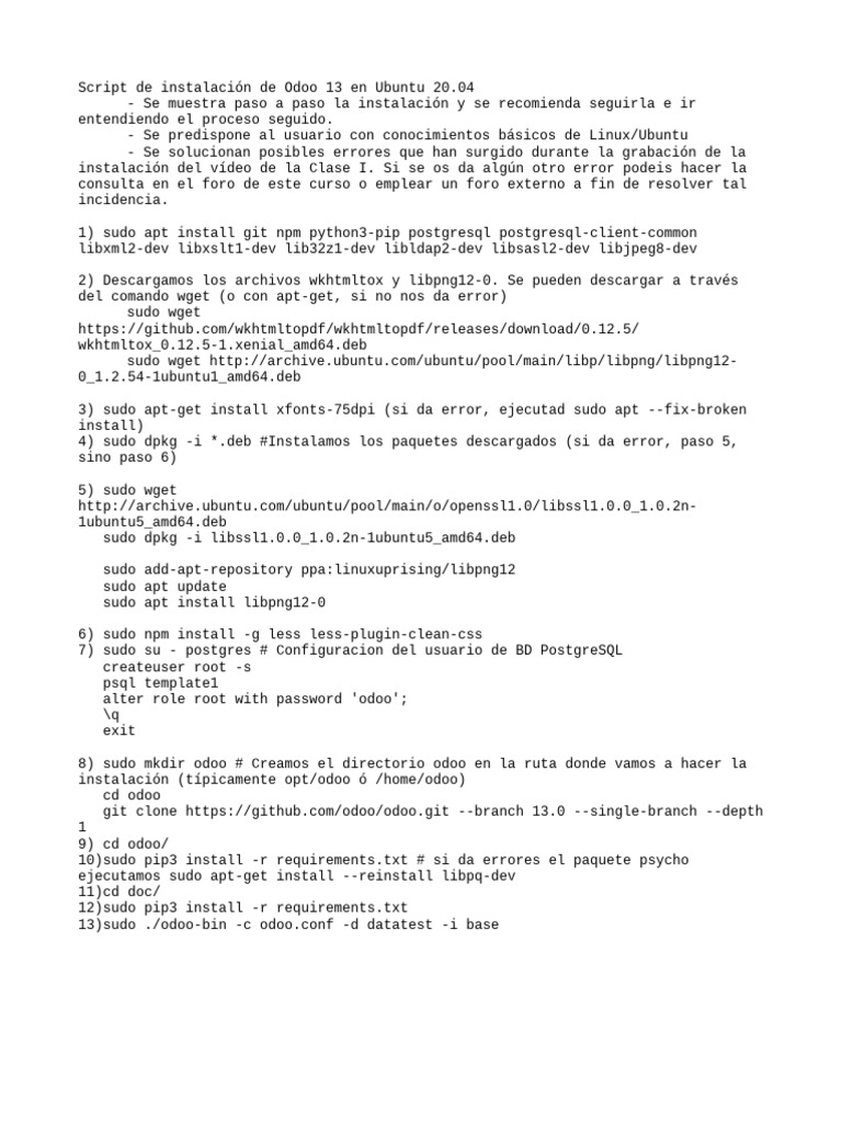 Instalar Odoo 13 en Ubuntu 20.04 | PDF
