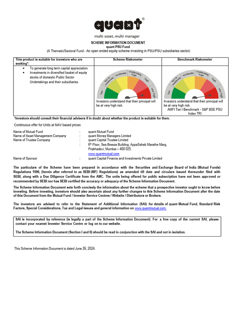quant PSU Fund Scheme Information Document | PDF | Option (Finance ...