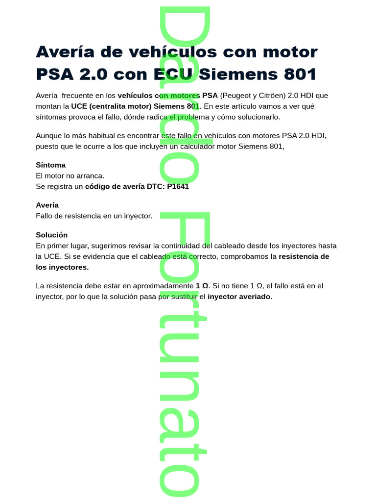 Solución al error P1641 en PSA 2.0 HDI | PDF