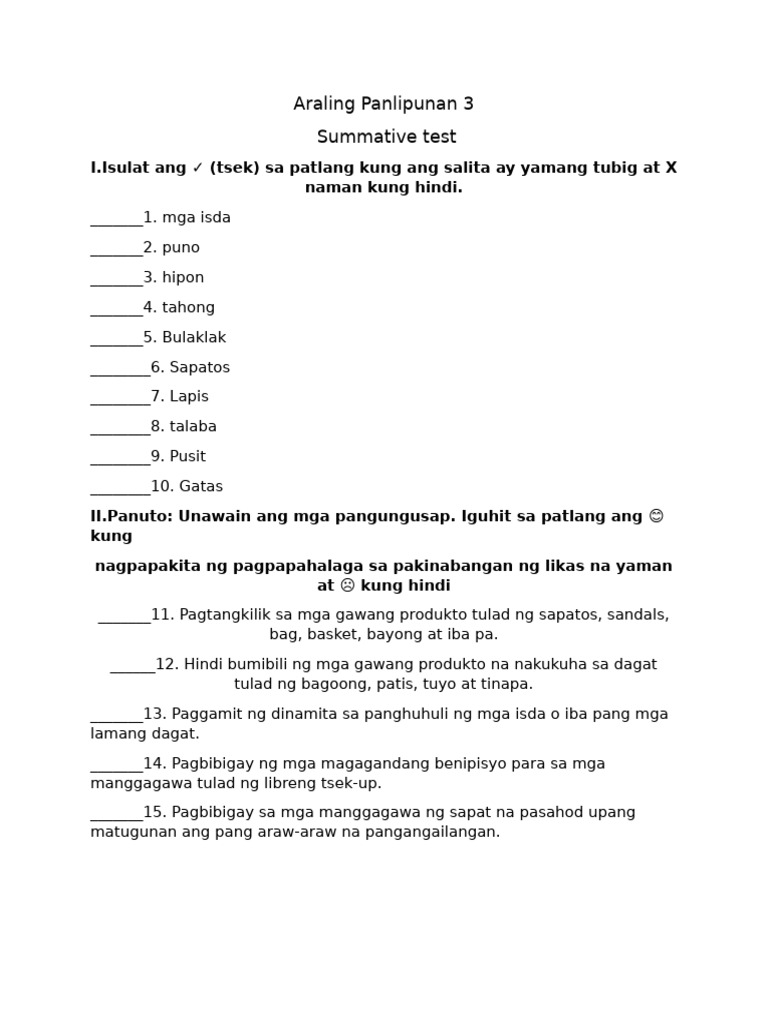 Araling Panlipunan 3 - Q4 SUMMATIVE TEST | PDF