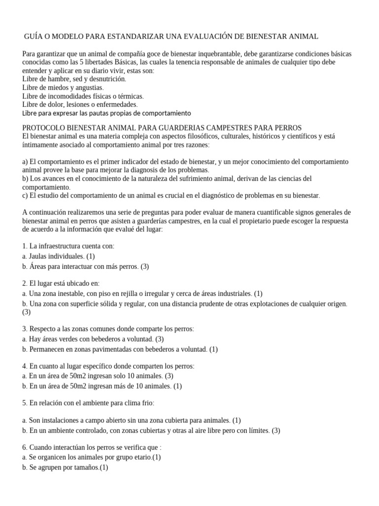 Protocolo de Bienestar Animal para Perros | PDF | Bienestar de los ...
