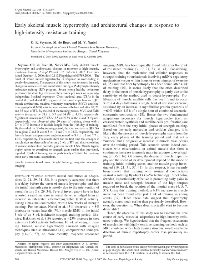 Early Skeletal Muscle Hypertrophy and Architectural Changes in Response ...