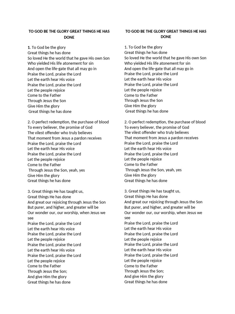 To God Be the Glory: Hymn Lyrics | PDF | Glory (Religion) | Abrahamic ...