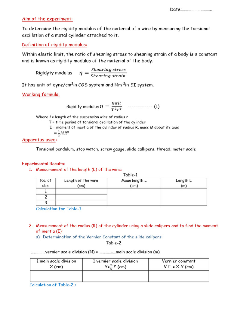 Rigidity Modulus Determination Experiment | PDF | Young's Modulus ...
