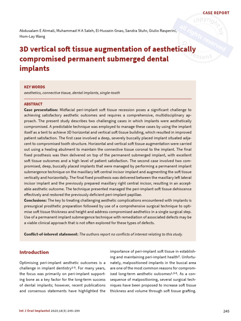 3d Vertical Soft Tissue Augmentation of Aesthetically | PDF | Dental ...