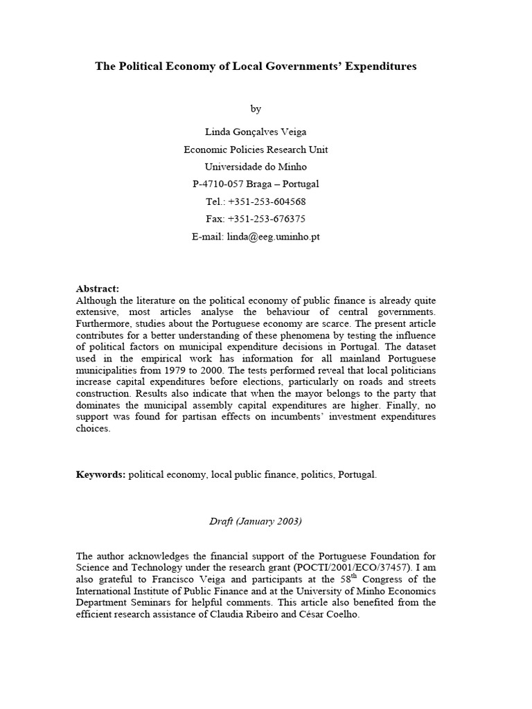 Political Economy of Municipal Expenditures | PDF | Rational ...