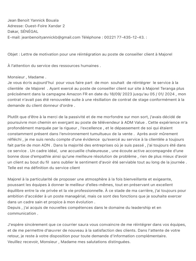 Lettre de Réintégration . | PDF