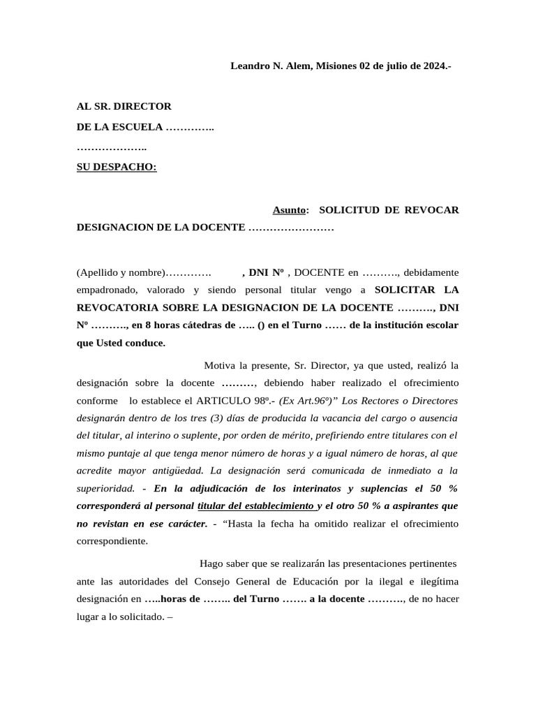 Revocar Designacion | PDF