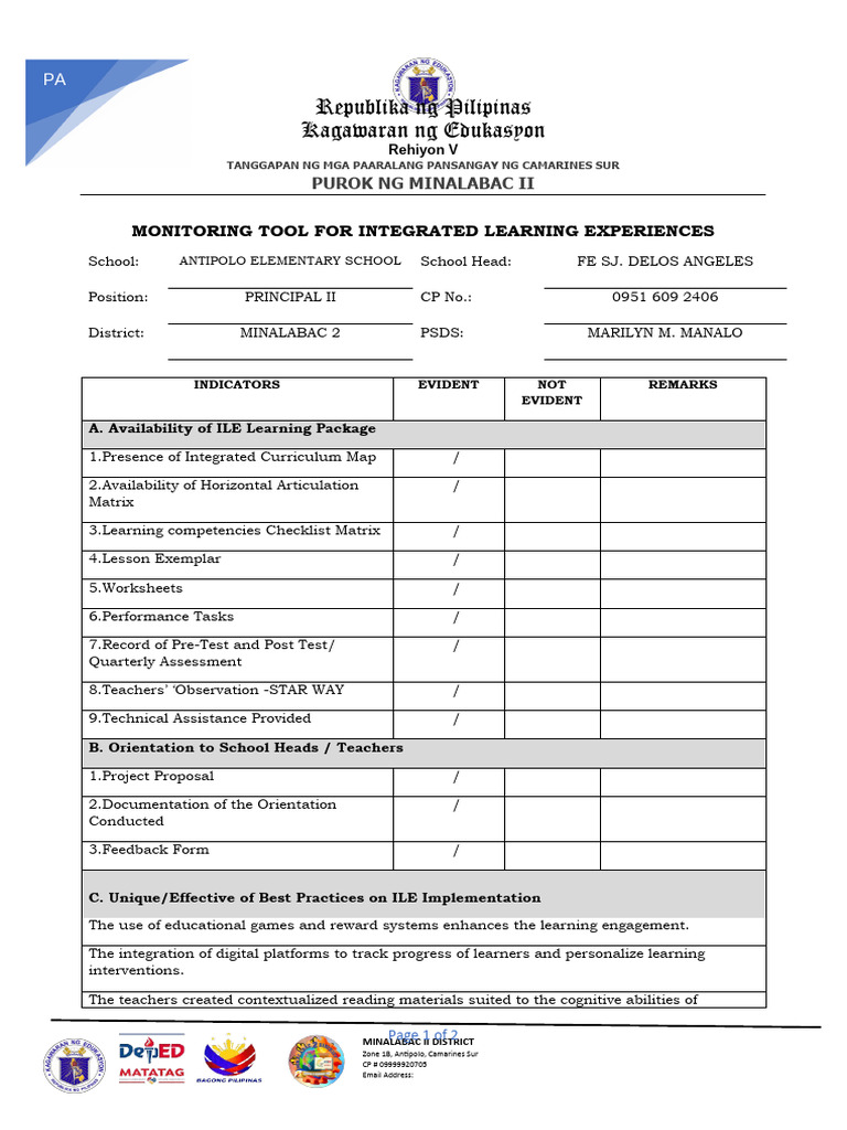 Monitoring Tool for ILE Implementation | PDF | Learning | Education Theory