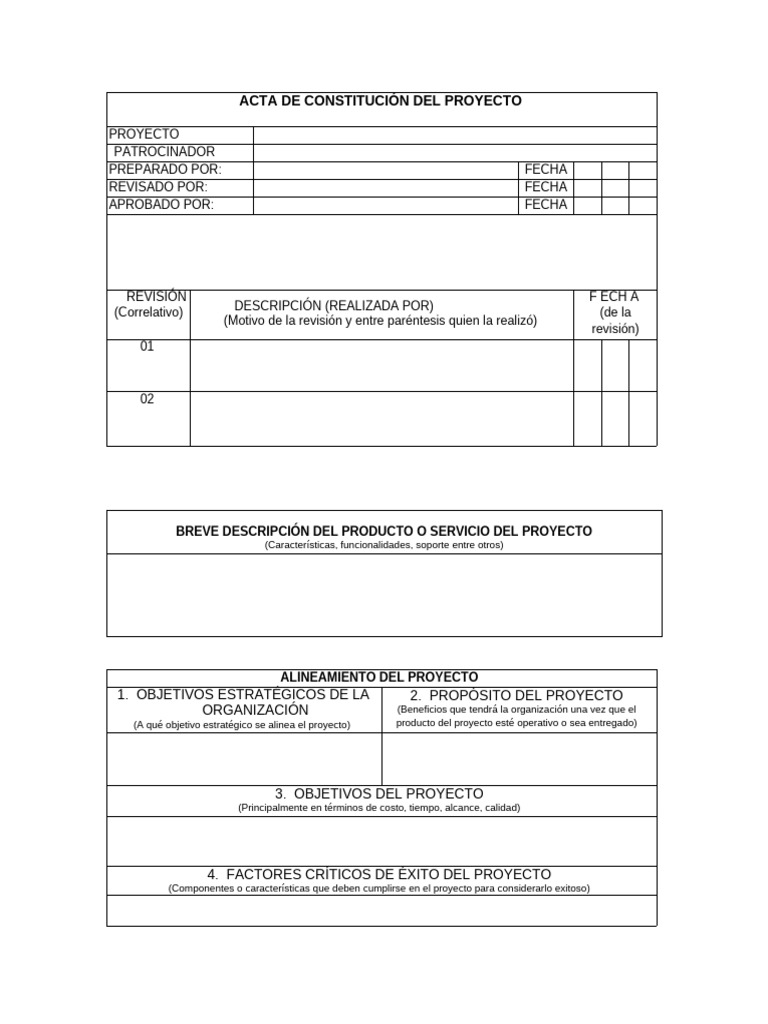Acta de Constitución del Proyecto | PDF | Sistema de manejo de calidad ...