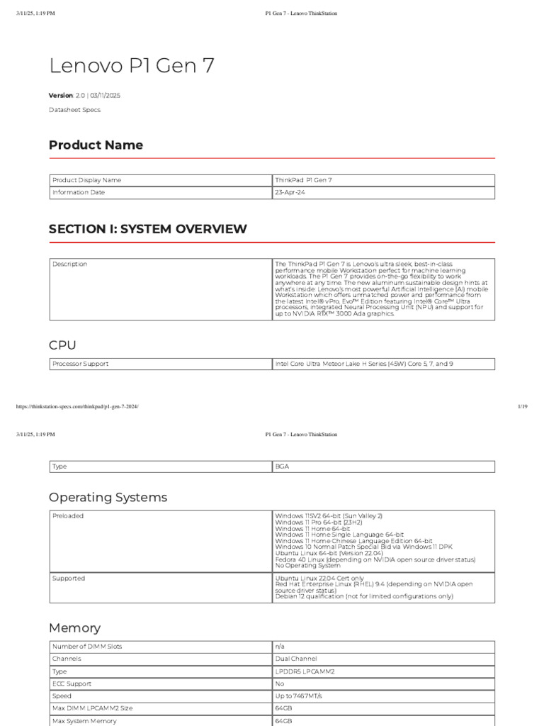 P1 Gen 7 Lenovo ThinkStation | PDF | Solid State Drive | Graphics ...