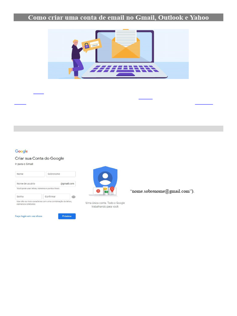 Criando Contas de Email: Gmail, Outlook e Yahoo | PDF | Gmail | Informática